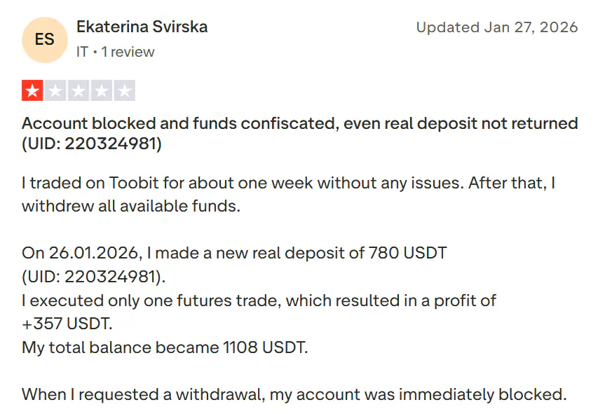 trustpilot, toobit