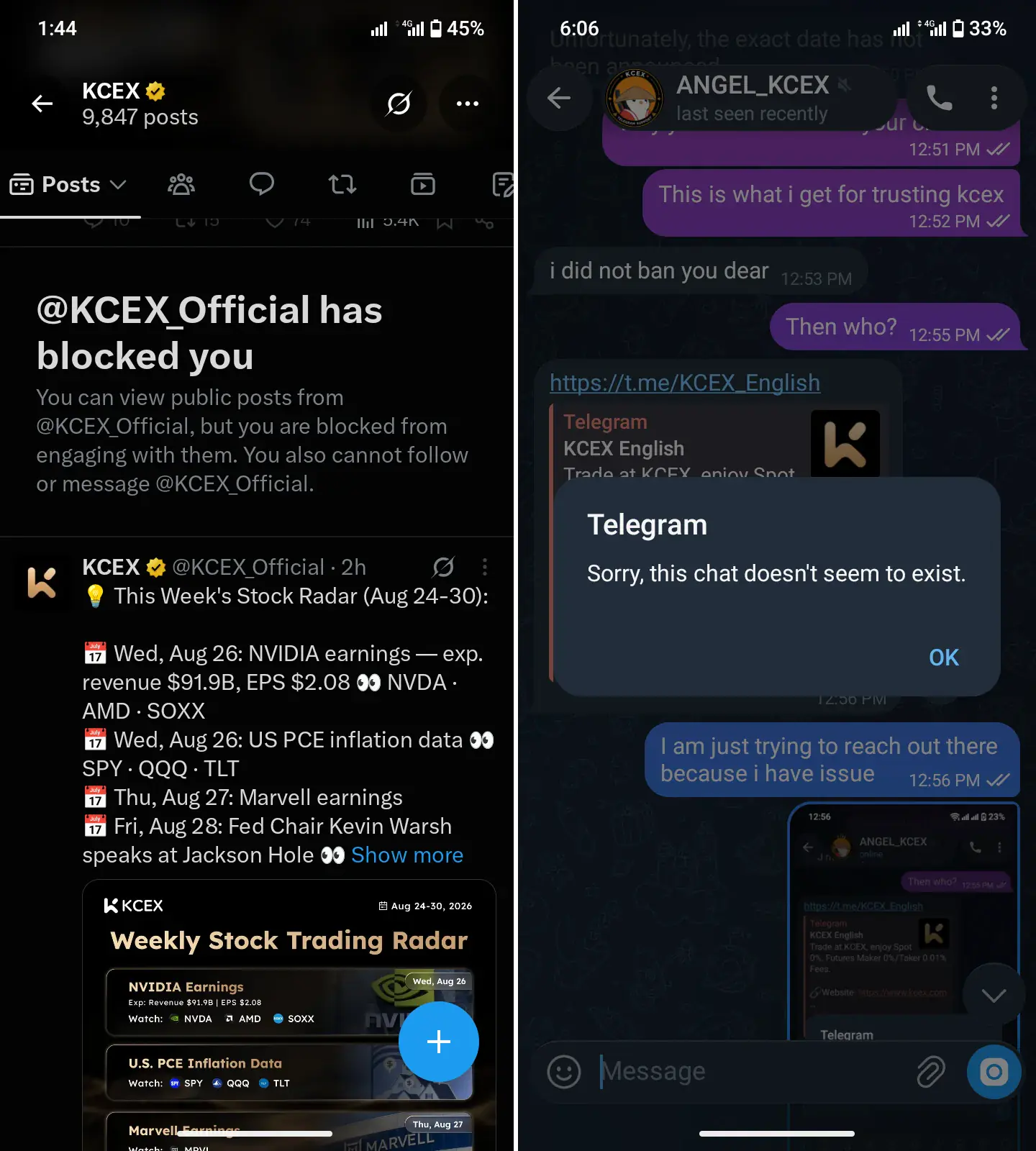 Telegram, KCEX